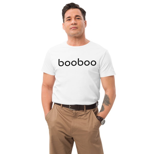 booboo Signature Men’s premium cotton t-shirt – White & Black - Image 5