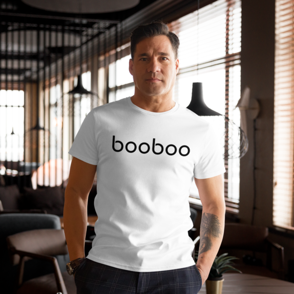 booboo Signature Men’s premium cotton t-shirt – White & Black - Image 11