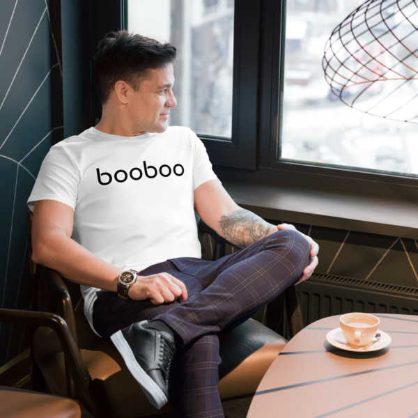 booboo Signature Men’s premium cotton t-shirt – White & Black - Image 6