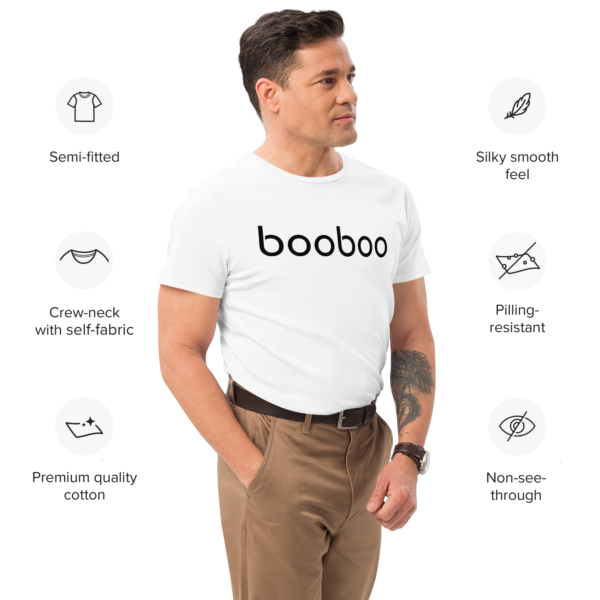 booboo Signature Men’s premium cotton t-shirt – White & Black - Image 10